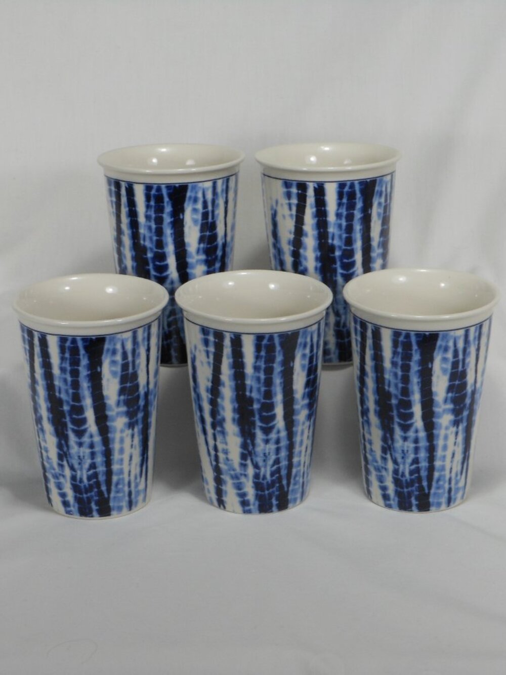 set of 5 abbott blue geometric design weight porcelain coffee mugs